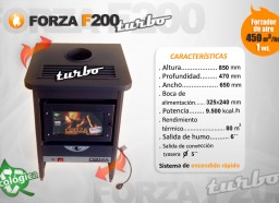 Estufa Forza F200 Turbo con forzador de aire - Calefacción a leña - Encendido rápido